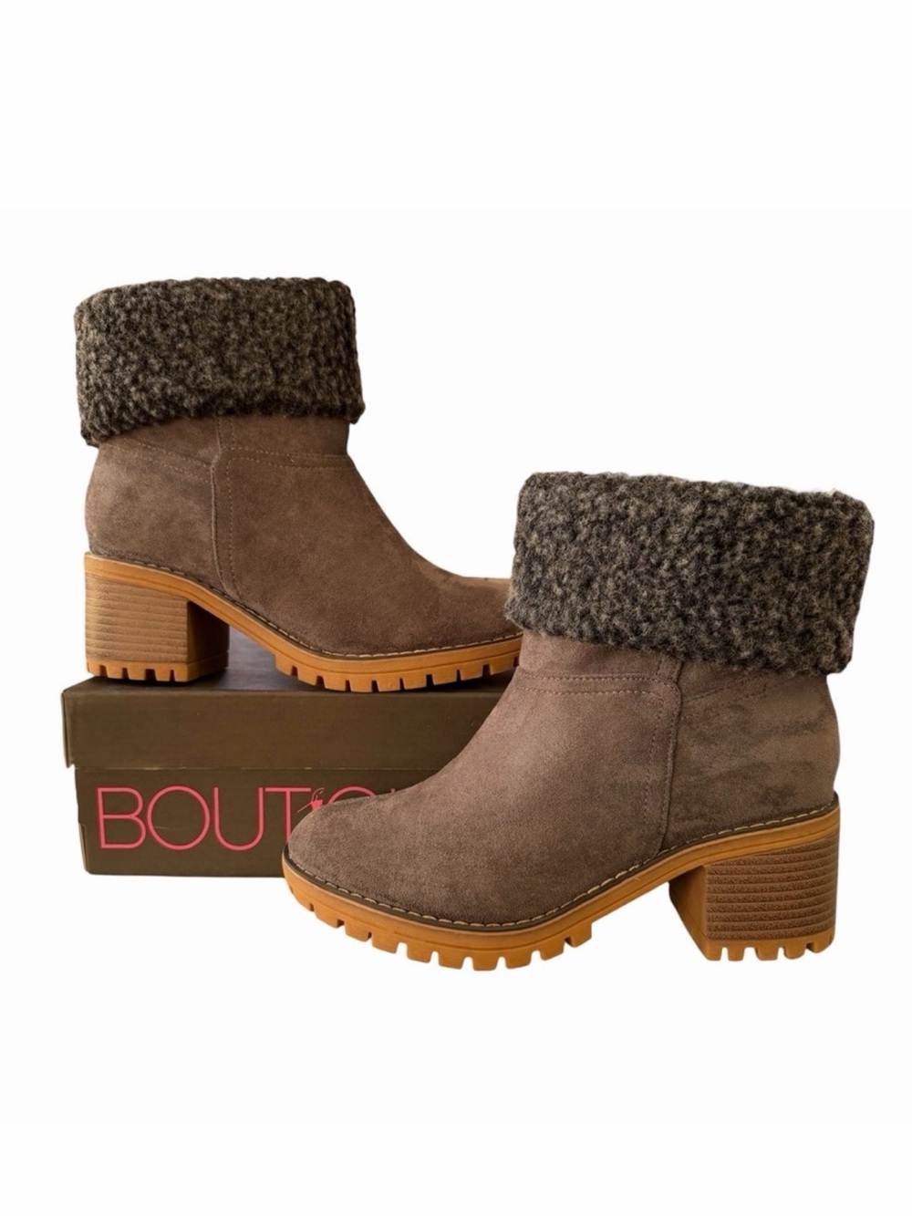 Boutique by Corkys Cotton Heeled Faux Fur Cuff Ankle Boots Women’s Gray Winter